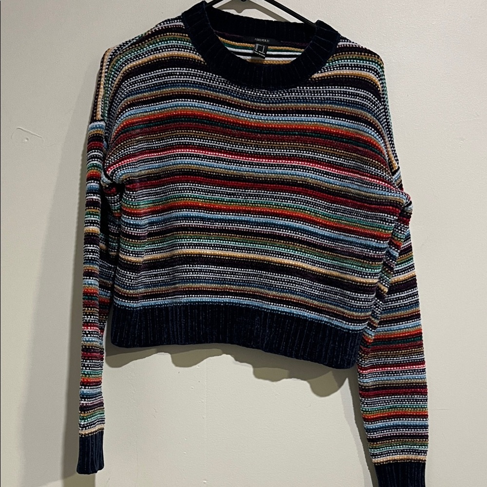 Forever 21 Navy Multicolor Striped Crewneck Sweater